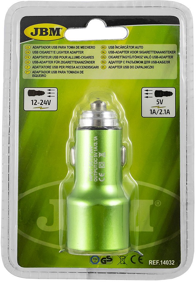 2XUSB adapter 12/24V sigareti süütajasse 1.0A/2.1A