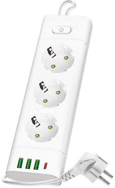 Pikendusjuhe 3-PESA+3XUSB+USB-C 3M valge