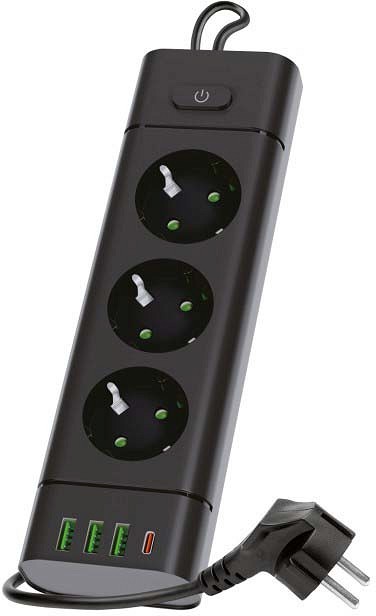 Kontori pikendusjuhe 3 PESA+3 USB-A+1 USB-C lülitiga 3M 3×1.5MM2 must KOBI PRO
