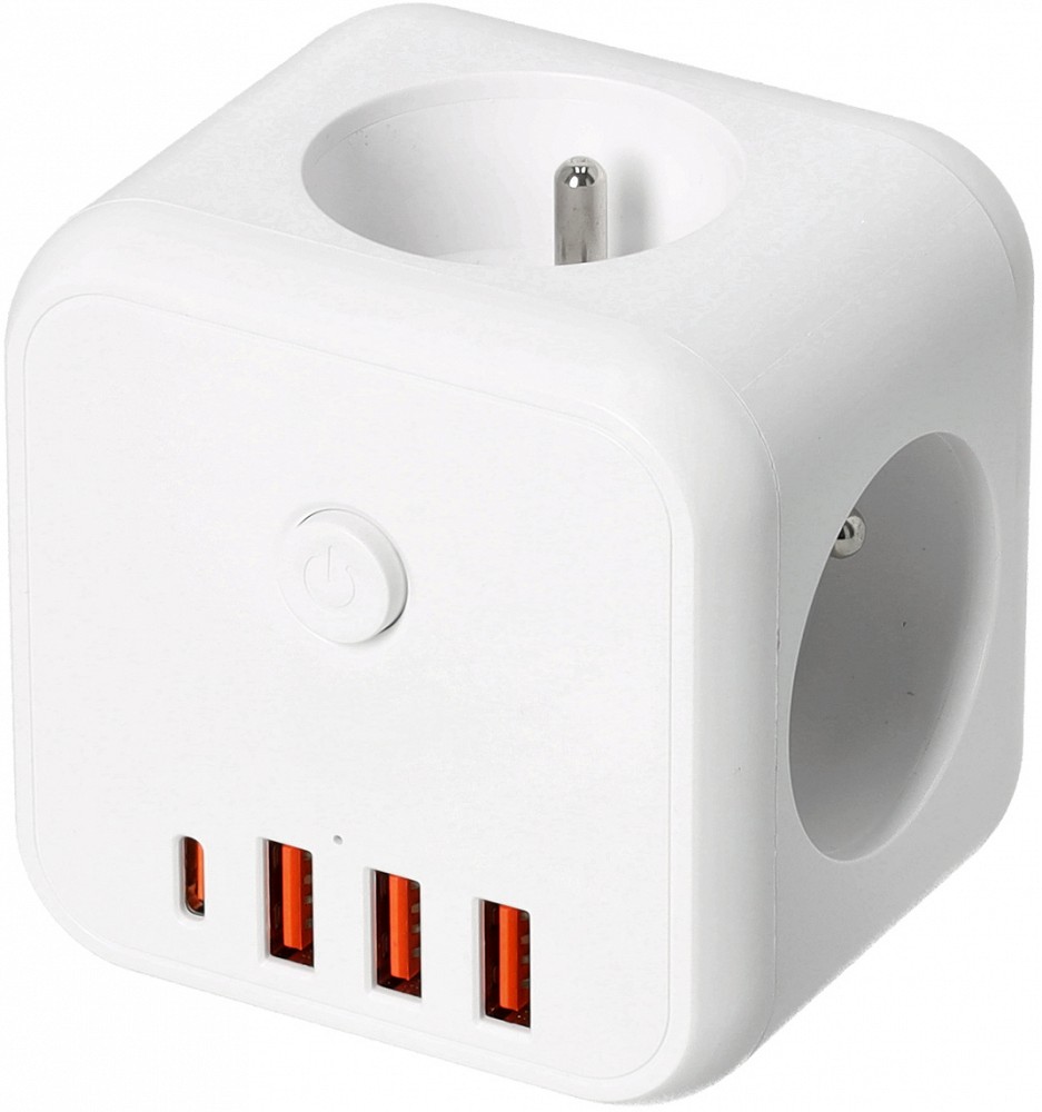 Harupesa 3 PESA+3 USB-A+1 USB-C, maandusega lülitiga valge 16 A