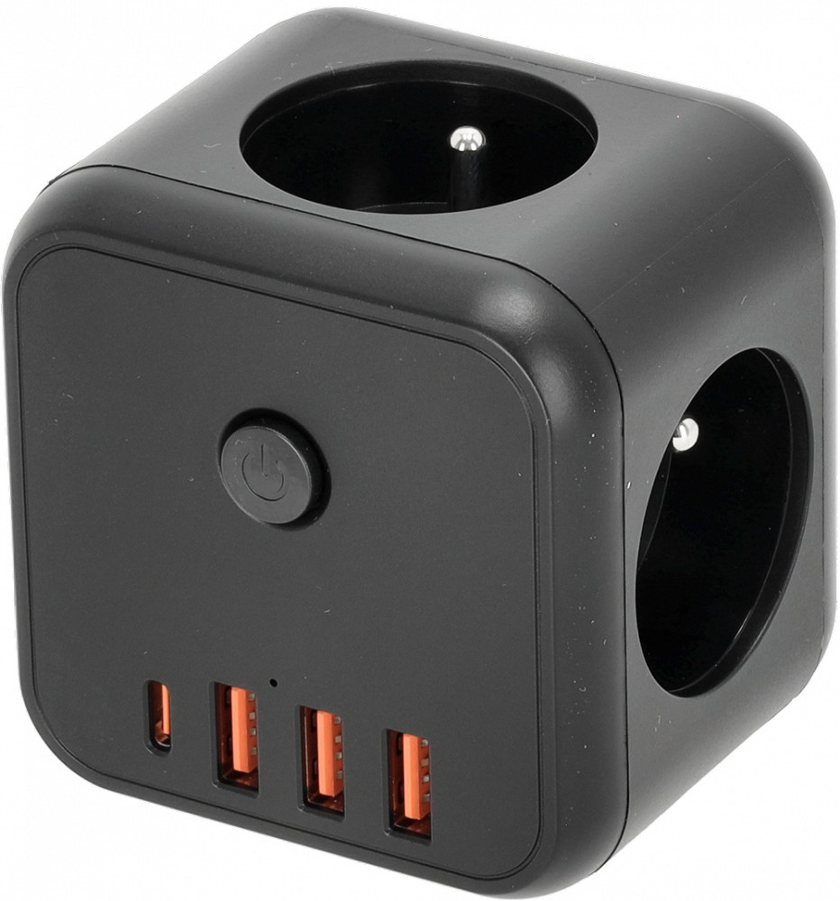 Harupesa 3 PESA+3 USB-A+1 USB-C, maandusega lülitiga must 16 A