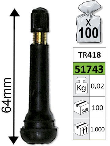 Ventiil TR418 64 mm "good FOR GO" JBM 100 tk pakis, müüme PAKK!