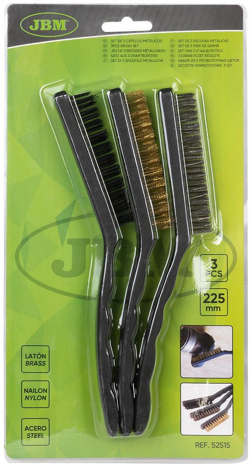 3-osaline täppis käsiterasharjade komplekt "BRASS/NYLON/STEEL"