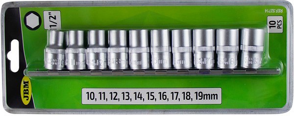 10-osaline 1/2" padrunite komplekt 10-19 mm, siinil