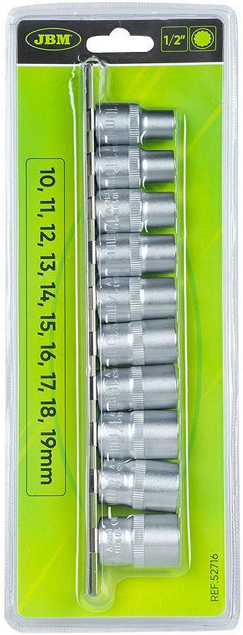 10-osaline 1/2" padrunite komplekt 10-19 mm, 12-KANT, siinil