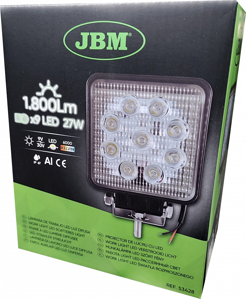 Töötuli 9-LED kandiline "bright" 9-30V 27 W 1800LM 6000K aluminium