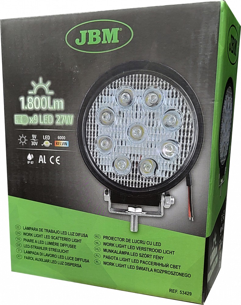 Töötuli 9-LED ümar "bright" 9-30V 27 W 1800LM 6000K aluminium