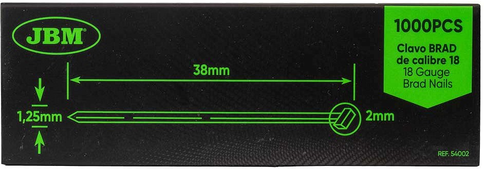 Naelapüstoli naelad 18GA 38×1.25 mm (1000 tk)