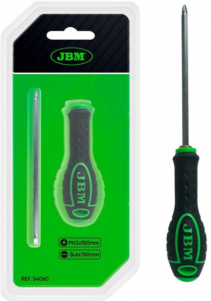 1-osaline 2-IN-1 kruvikeeraja kompl, "J-grip" rist-lapik (2-POOLNE) 150 mm JBM*