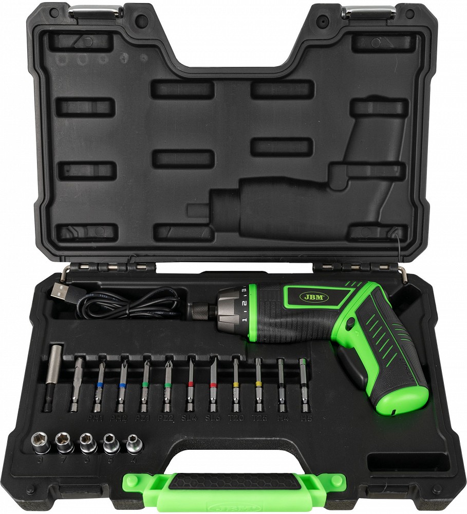 19-osaline akukruvikeeraja 5 Nm koos 1/4" trelliotsikutega, LED, LI-ION, USB-C