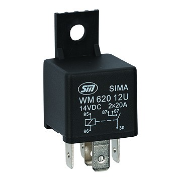 Minirelee 12 V 2×20A 5 jalaga 1 tk