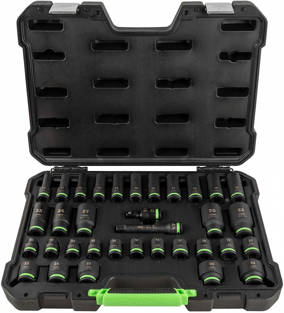 34-osaline 1/2" lühikeste JA pikkade löökpadrunite komplekt 10-32 mm