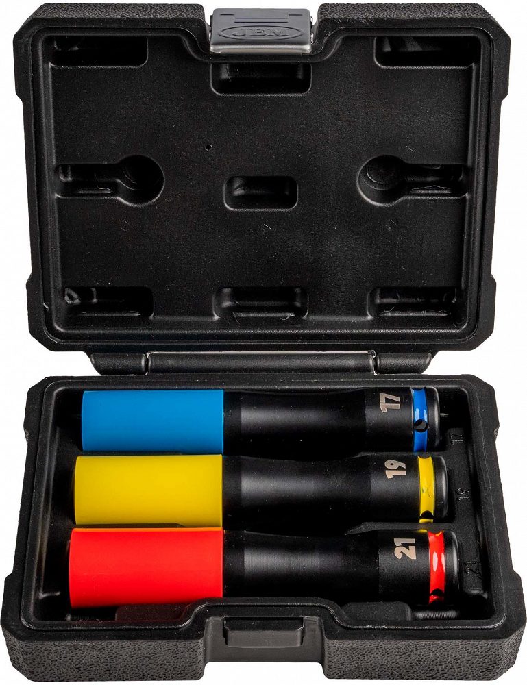 3-osaline pikkade plastkattega 1/2" veljepad, komplekt 17/19/21 mm.150 mm