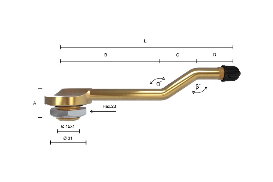 TL-ventiil VEOAUTO/HAAGIS tuca 19, madal, nurk 90, AVA=20.5, 2-ASTMELINE, L=94 mm (48+21+25)
