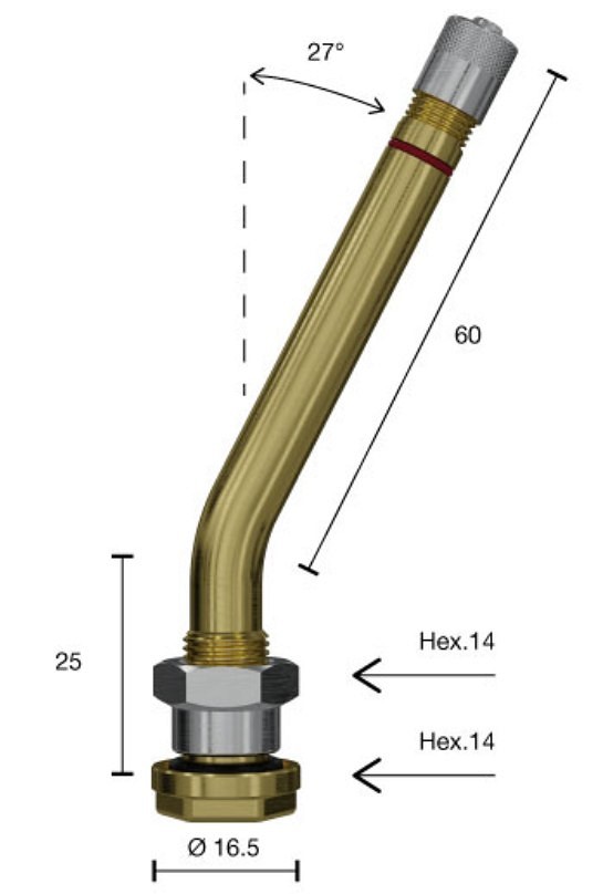 TL TPMS-VENTIIL veoauto, V3-24-15 (V3-20-4) AVA=9.7 mm, nurk 27, L