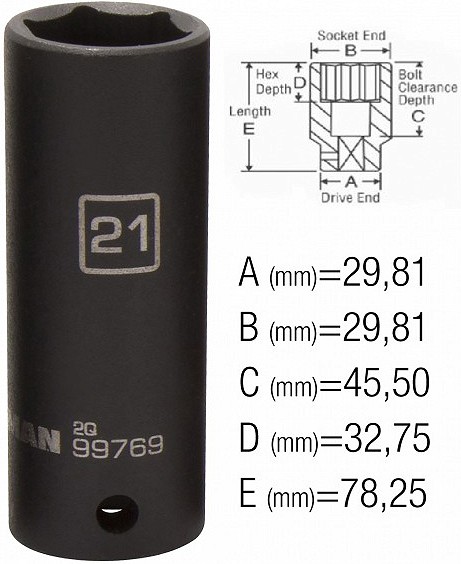 1/2" pikk löökpadrun 21 mm, steelman PRO/JS 30×78 mm