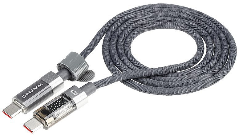 Laadimisjuhe põimitud display USB-C - USB-C, MA×100W, 100 cm