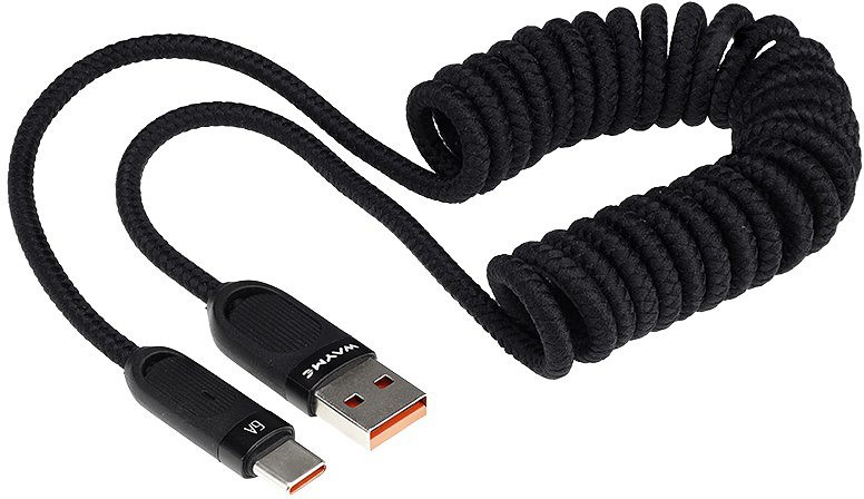 Laadimisjuhe põimitud spiraal USB - USB-C MA×100W, 50-180 cm
