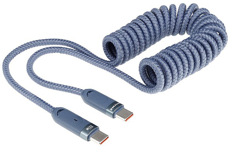 Laadimisjuhe põimitud spiraal USB-C - USB-C, MA×100W, 50-180 cm