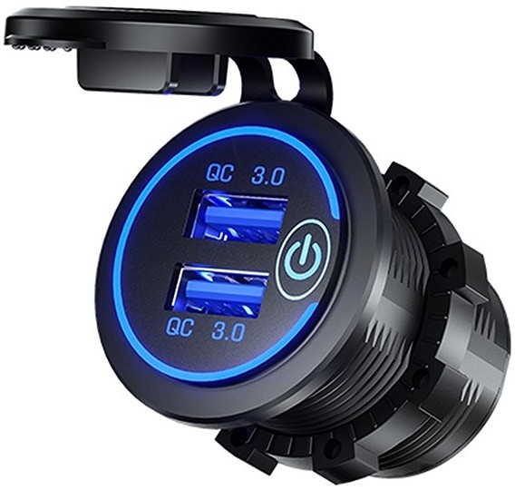 USB laadija 2 pesa 12/24V 3.1 A valgustus, lüliti, süvistatav