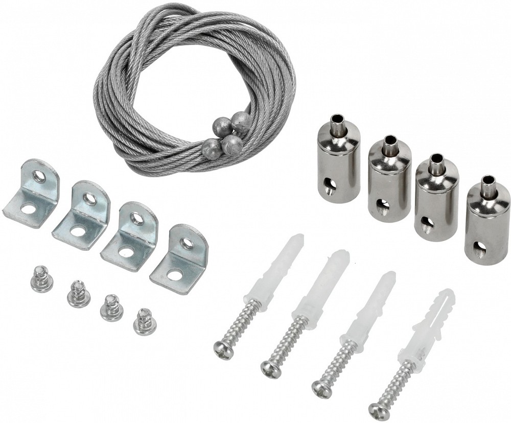 Valgustite riputamise trossi komplekt (TK×1M tross +TÜÜBEL +FIKSAATORID)
