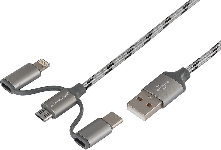 Laadimisjuhe 3IN1 USB - micro USB, LIGHTNING/APPLE, USB-C 120 cm