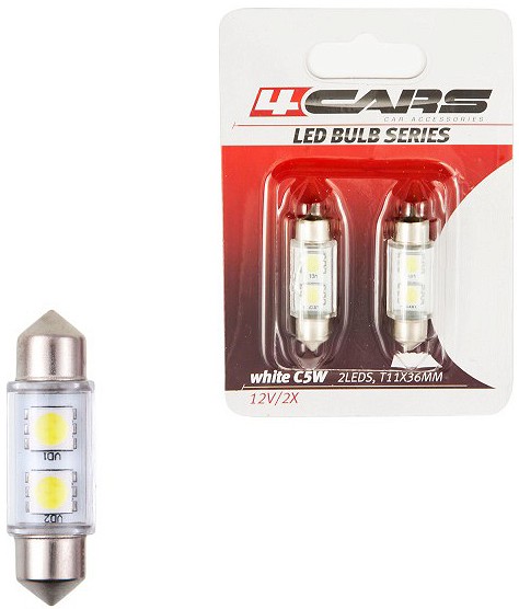 12 V SV8.5-8 LED pirn 36 mm valge blister 2 tk