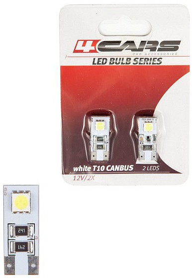 12 V T10 LED pirn W5W canbus valge blister 2 tk