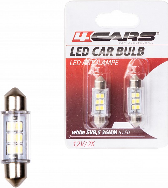 12 V SV8.5-8 LED pirn 36 mm valge blister 2 tk