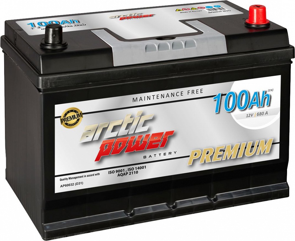ARCTIC POWER premium AKU SMF 100AH 303×175×200/220 680 A (EN) -/+ (carrier)