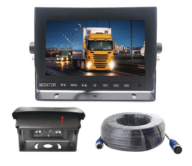 Juhtmega JA katikuga tagurduskaamera kompl, IP69K + 7" ekraan +20M kaabel 12/24V