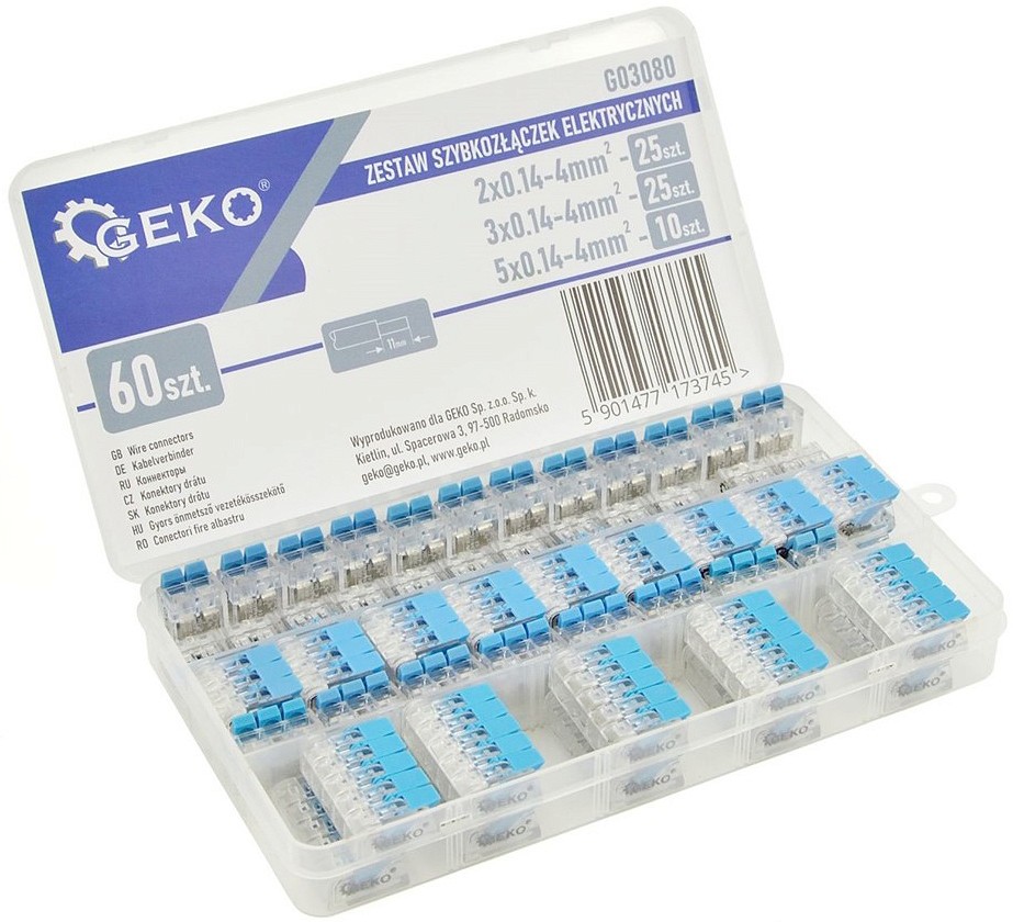 60-osaline wago tüüpi avatavate kiirklemmide komplekt 0.2-4 mm