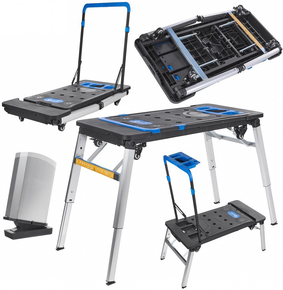Kokkupandav TÖÖPLATVORM/KÄRU TERAS/PLAST L1090×550 mm, K520-780 mm MA×250 kg