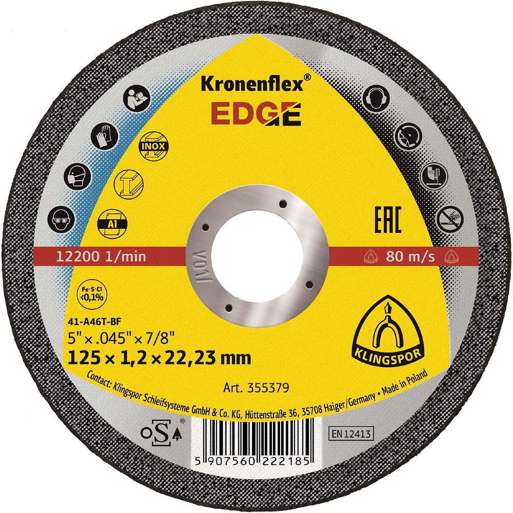 Lõikeketas 125×1.2×22.23 mm "kronenflex" edge, BETOON/ALU/RST/METALL
