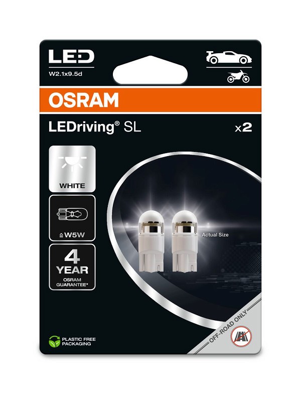 12 V T10 LED pirn 1 W W2.1×9.5D W5W valge 6000K ledriving SL blister 2 tk