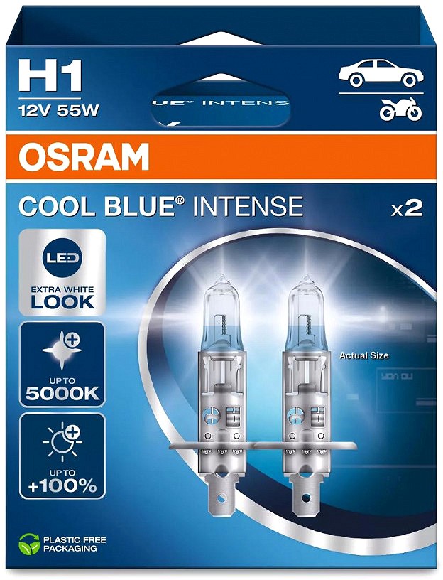 12 V H1 pirn 55 W +100% 5000K cool blue intense 2 tk