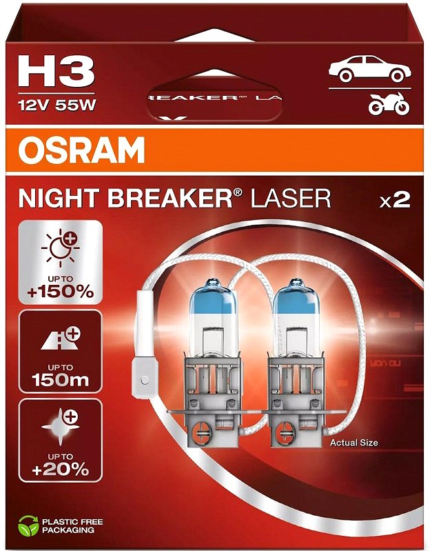 12 V H3 pirn 55 W PK22S night breaker laser +150% 2 tk