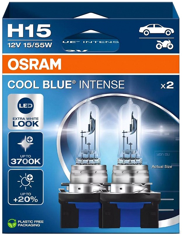 12 V H15 pirn 55/15W +100% 3700K cool blue intense 2 tk