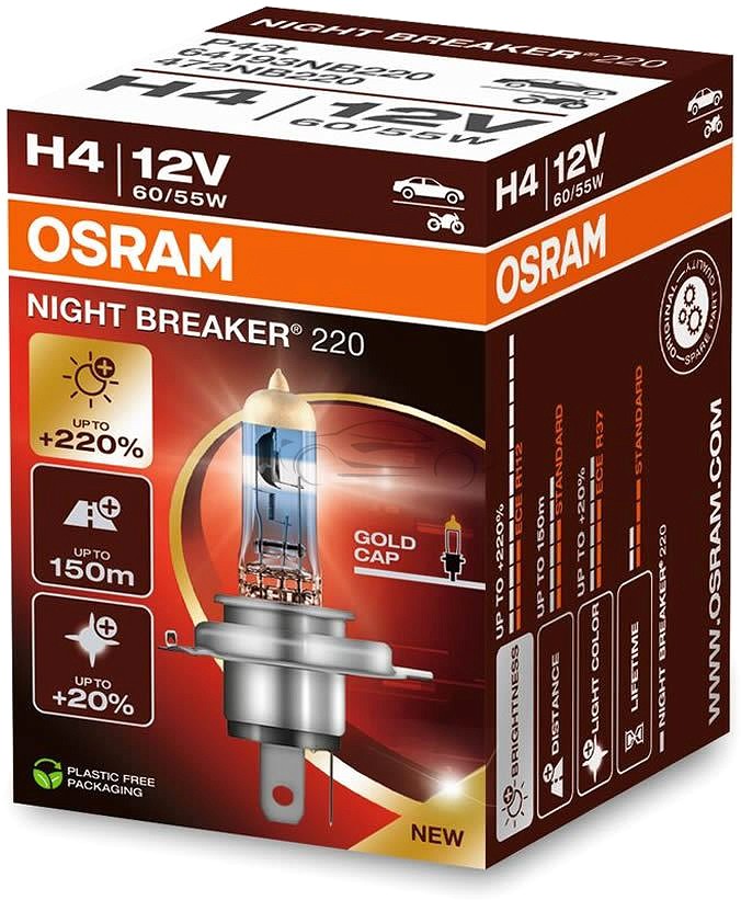 12 V H4 pirn 60/55W P43T night breaker +220% 1 tk