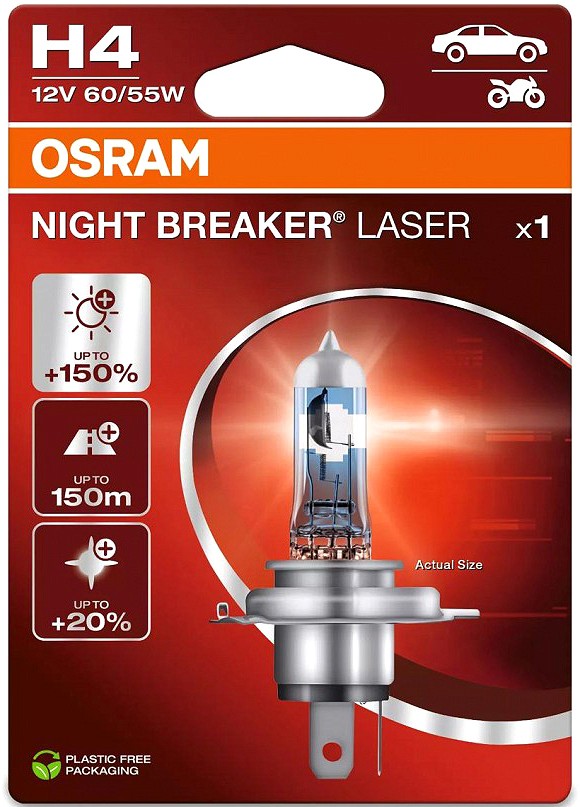 12 V H4 pirn 60/55W P43T night breaker laser II +150% blister 1 tk