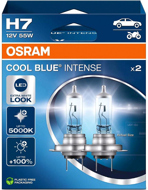 12 V H7 pirn 55 W +100% 5000K cool blue intense 2 tk