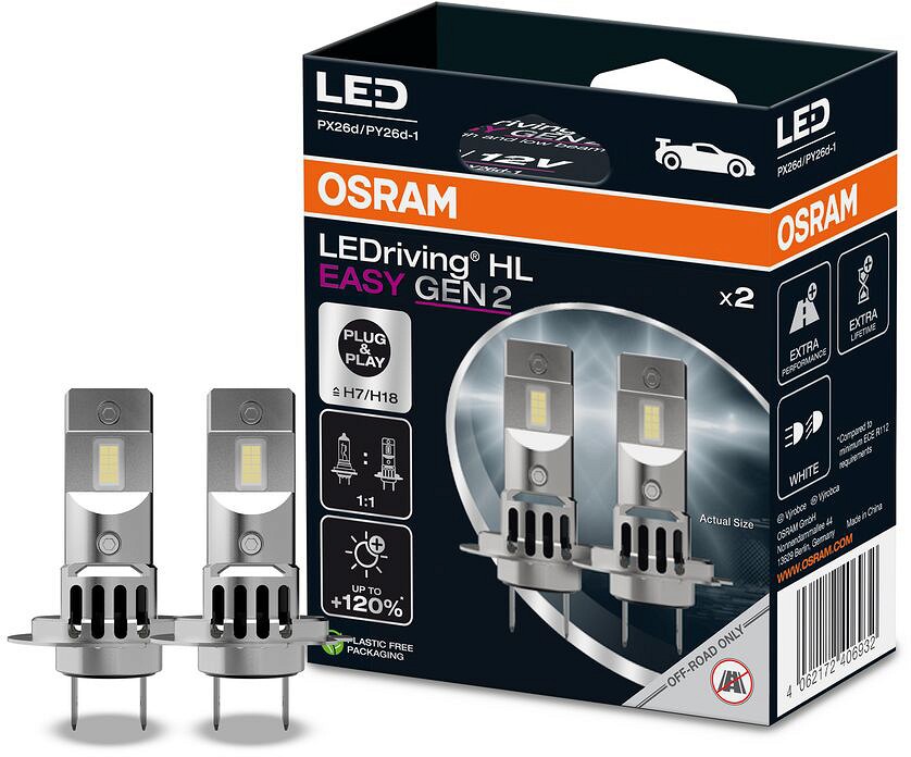 12 V H7/H18 LED pirn GEN2 16 W 2000LM 2 tk