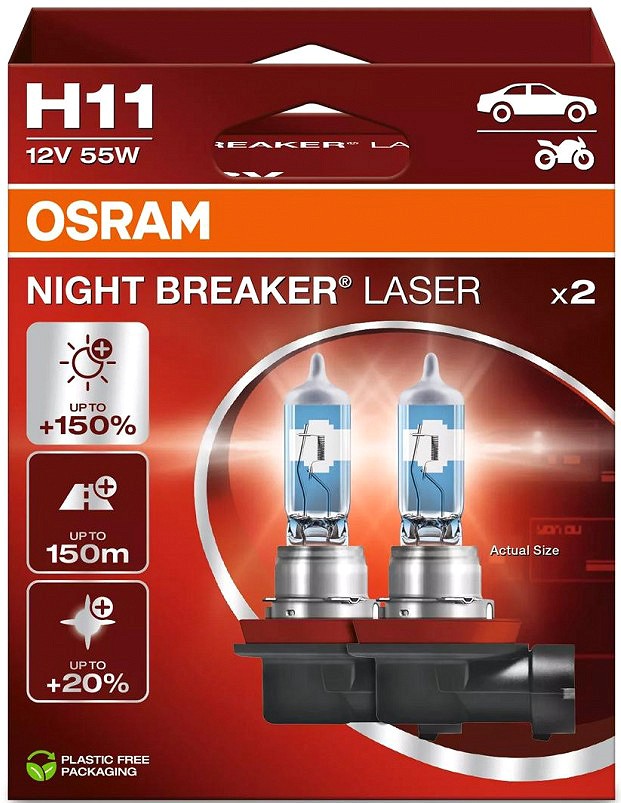 12 V H11 pirn 55 W PGJ19-2 night breaker laser +150% 2 tk