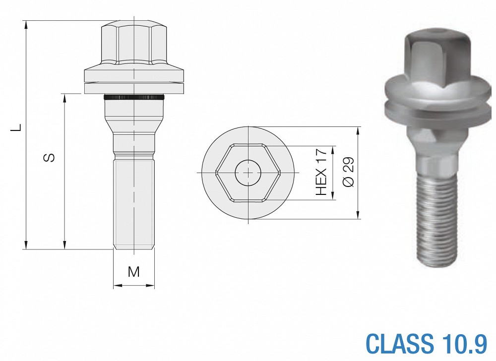 B1077 polt PS12×1.25/45/17 (P67, CH17) seibiga (PEU, CIT) ISO 10.9, geomet