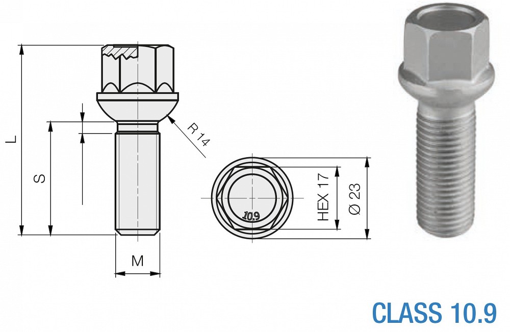 B578G polt PK14×1.50/45/17 (PK/R14, P64, CH17) ISO 10.9, geomet